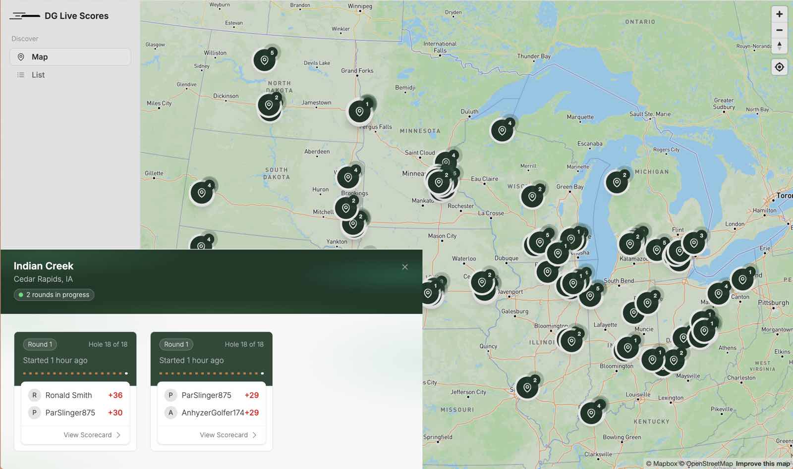 DG Live Scores map view