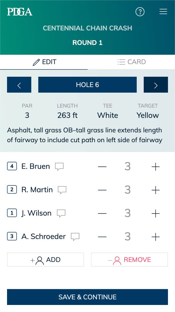 PDGA Digital Scorecard interface